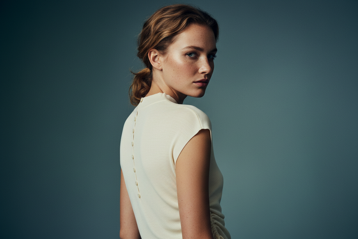 Cream Lyocell Button Top - Australian Model