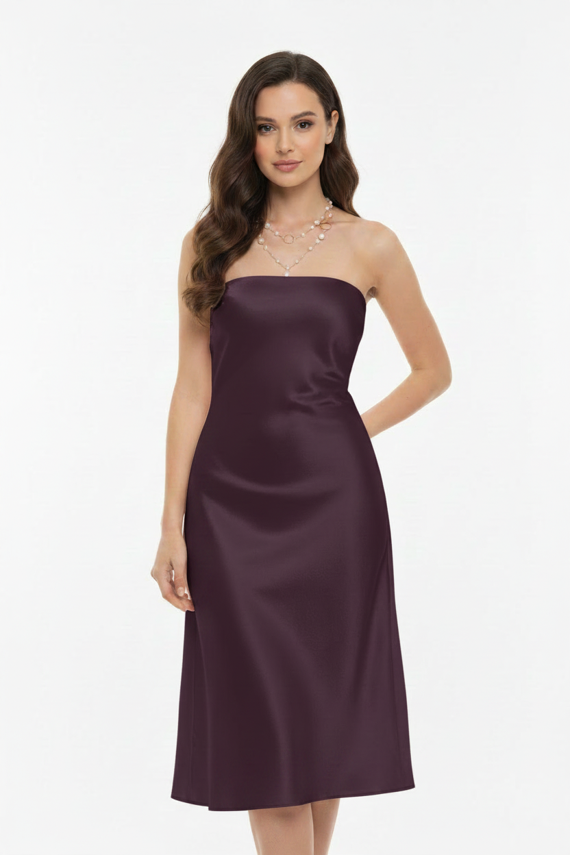 Dark Plum Satin Strapless Dress