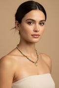 Earth Tone & Turquoise Medallion Beaded Necklace — Model
