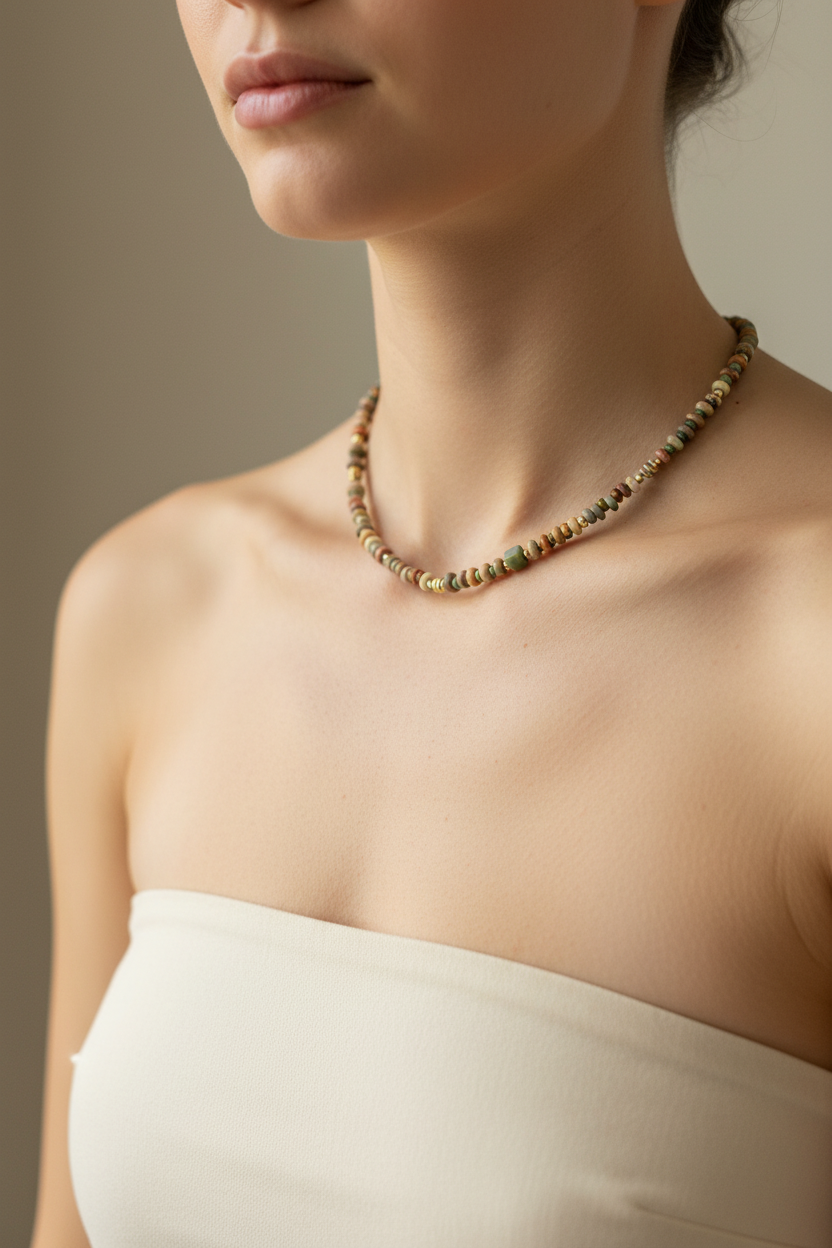 Earthy Mixed Stone Necklace - Strapless Model