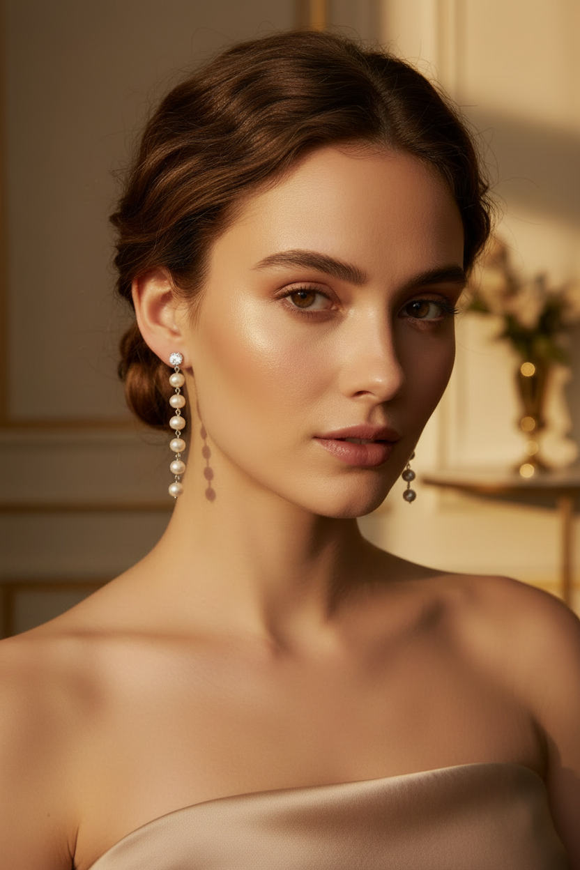 Freshwater Pearl Earrings — Strapless Silk Top