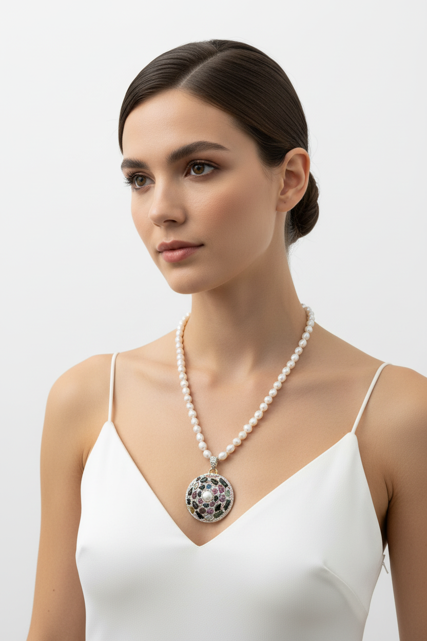 Freshwater Pearl Necklace on Model