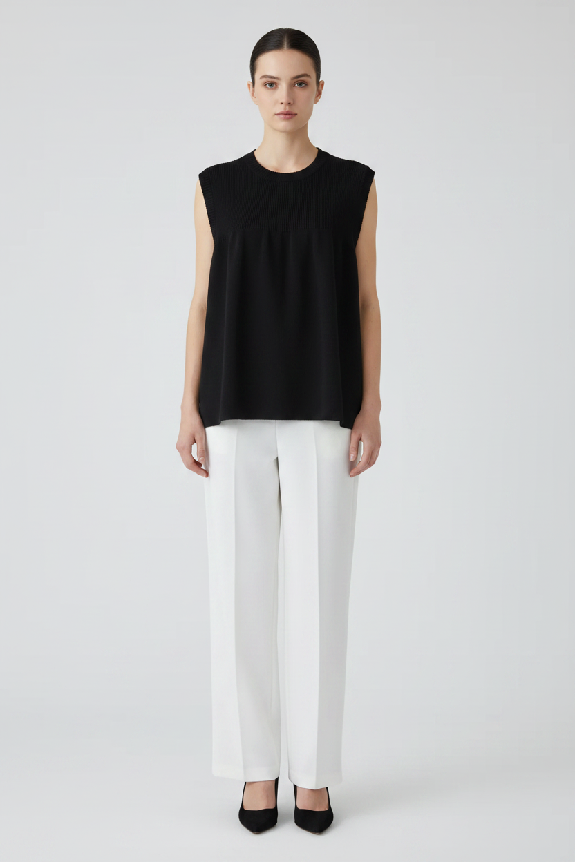 Front view – Black Sleeveless Knit Top