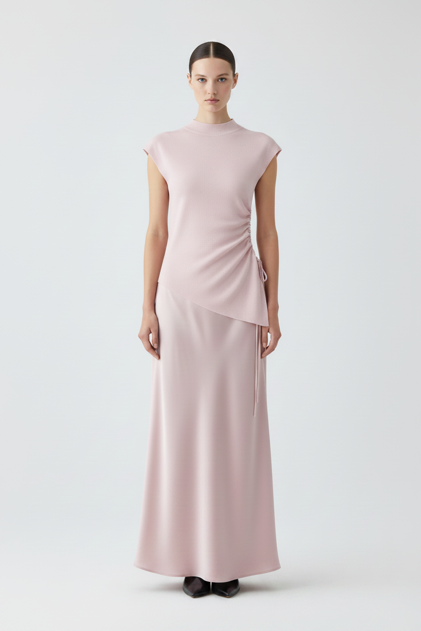 Front view – Blush Pink Maxi Dress European Model