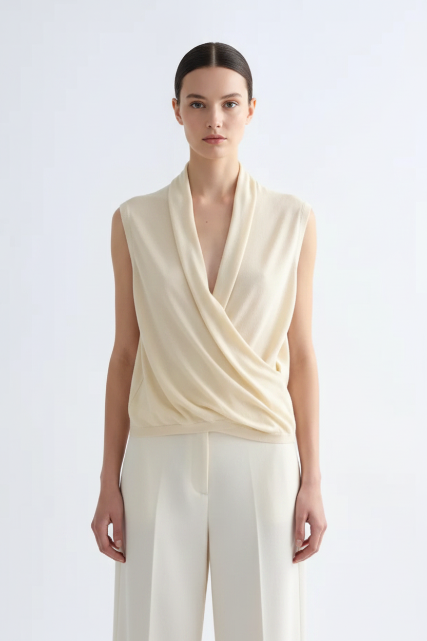 Front view – Cream Draped Knit Vest Cropped