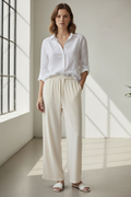 Front view – Cream Off-White Wide Leg Trousers