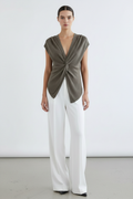 Front view – Khaki Twist Knot Top European Model