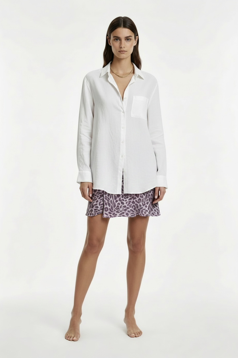 Front View Lavender Leopard Skirt Untucked Shirt