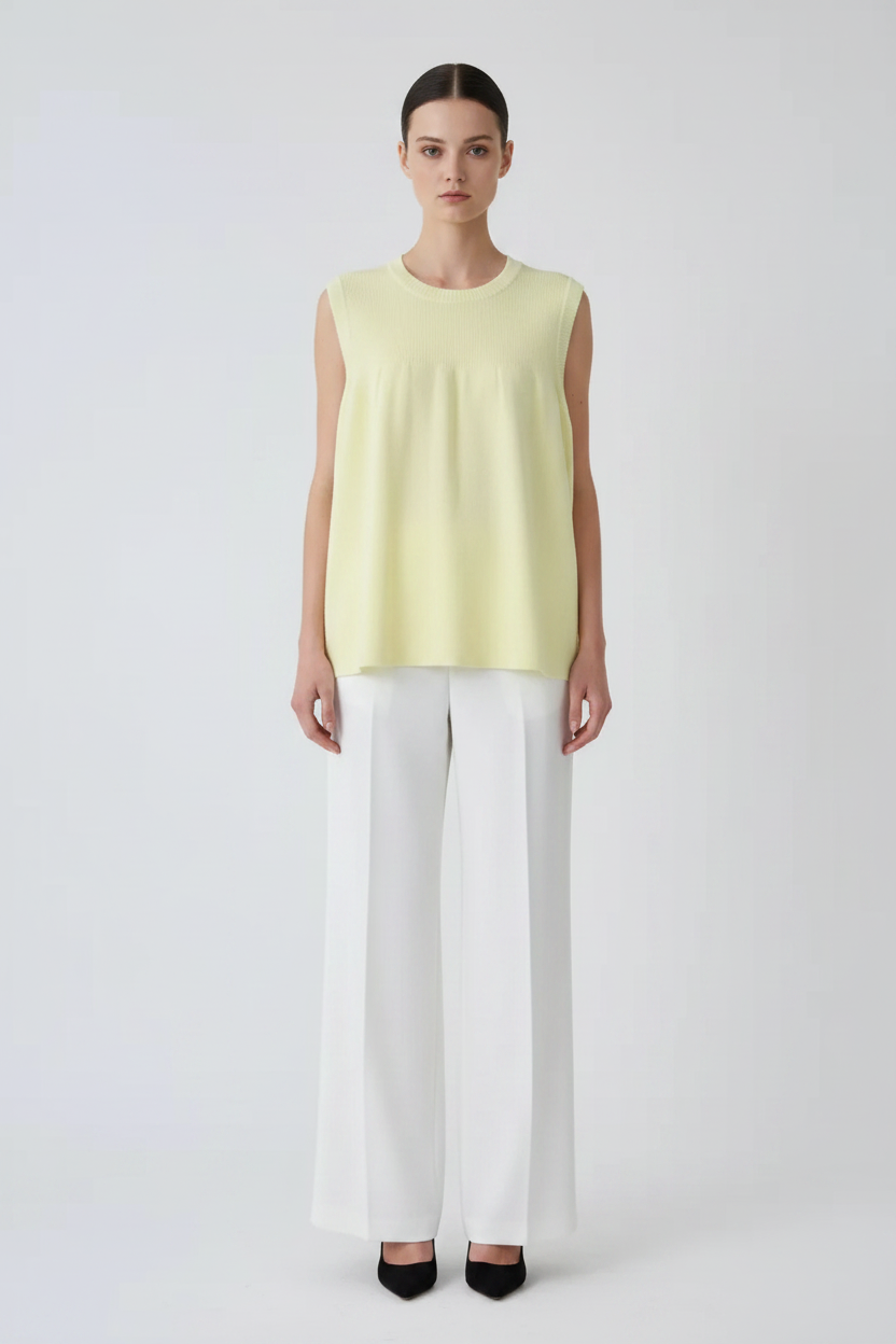 Front view – Lemon Yellow Sleeveless Knit Top