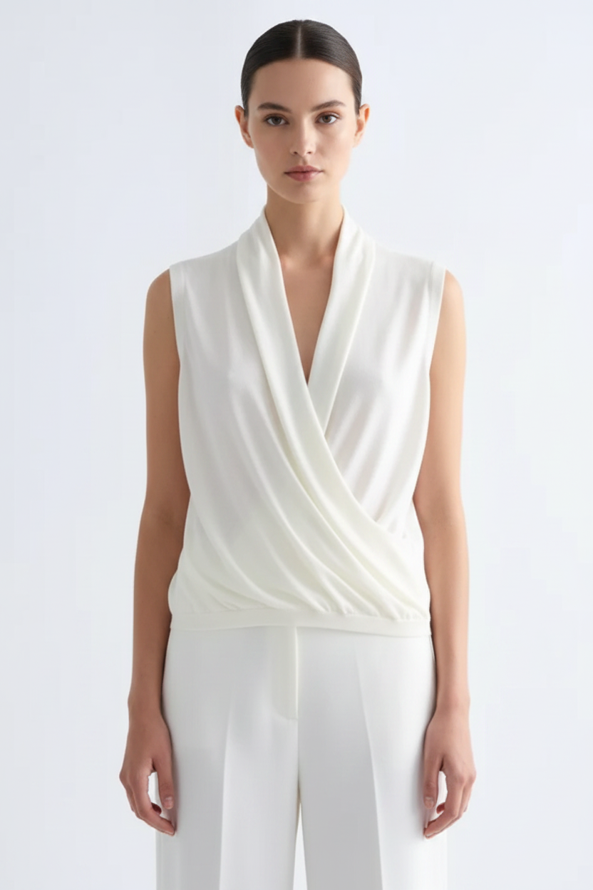 Front view – White Draped Knit Vest
