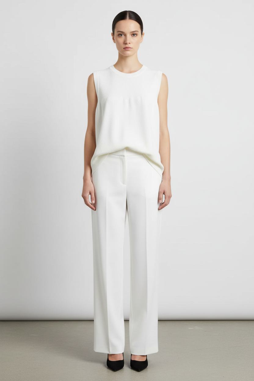 Front view – White Sleeveless Knit Top