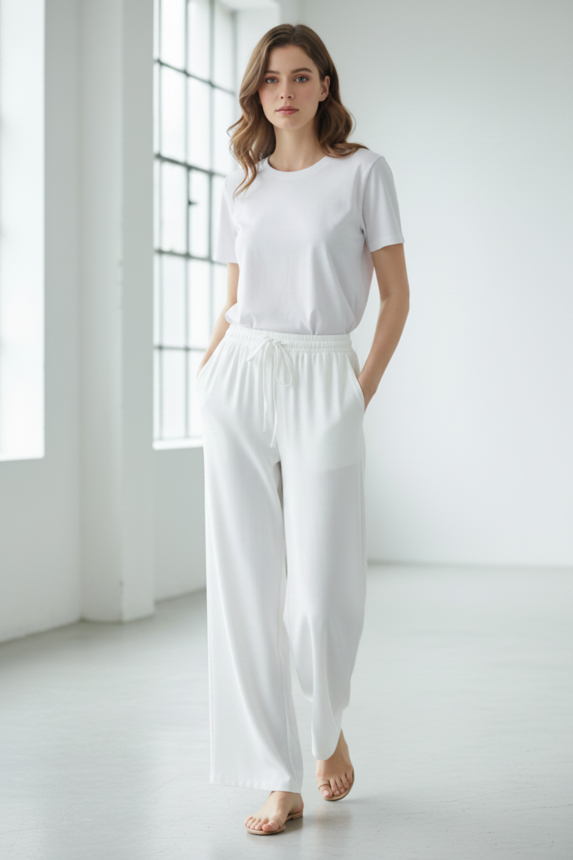Front view – White Wide Leg Trousers Same Style