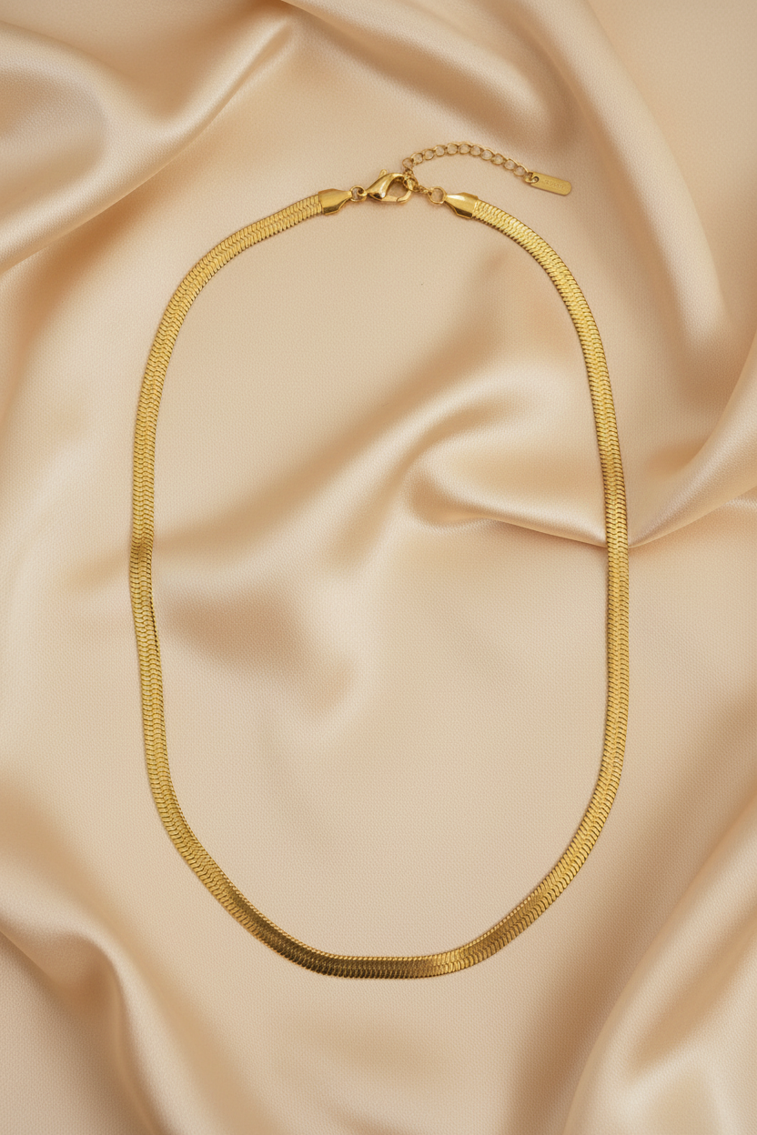 Gold Herringbone Snake Chain Necklace — Flat Lay