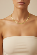 Gold Herringbone Snake Chain Necklace — Model