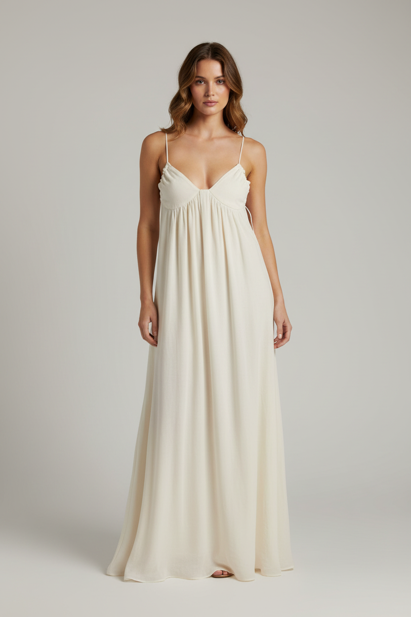 Ivory cream maxi dress on model