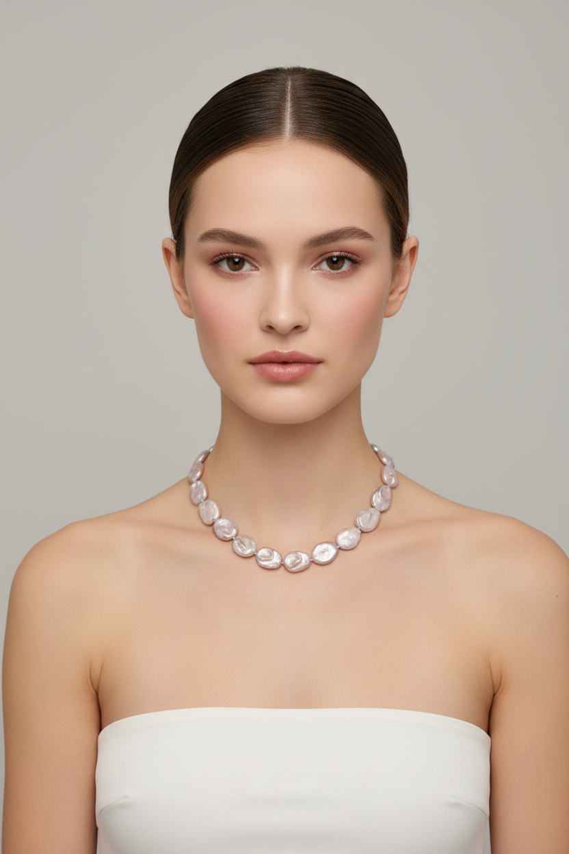Lavender Pearl Necklace on Model