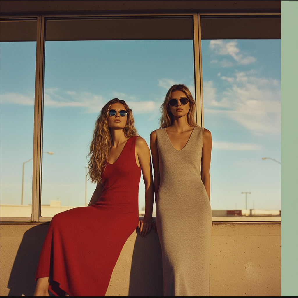 Lyocell Dress Red and Grey on models