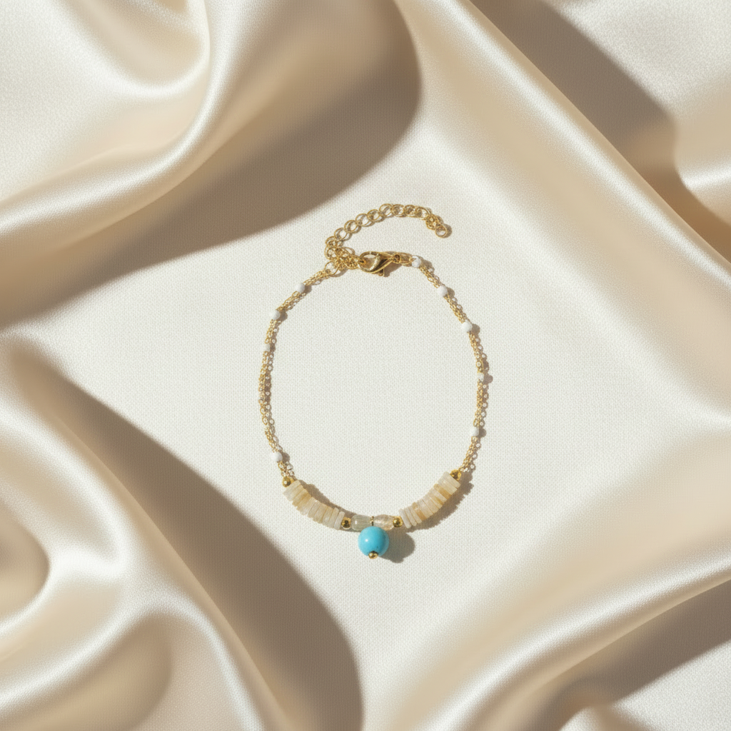 Moonstone & Turquoise Chain Bracelet — Satin Vertical