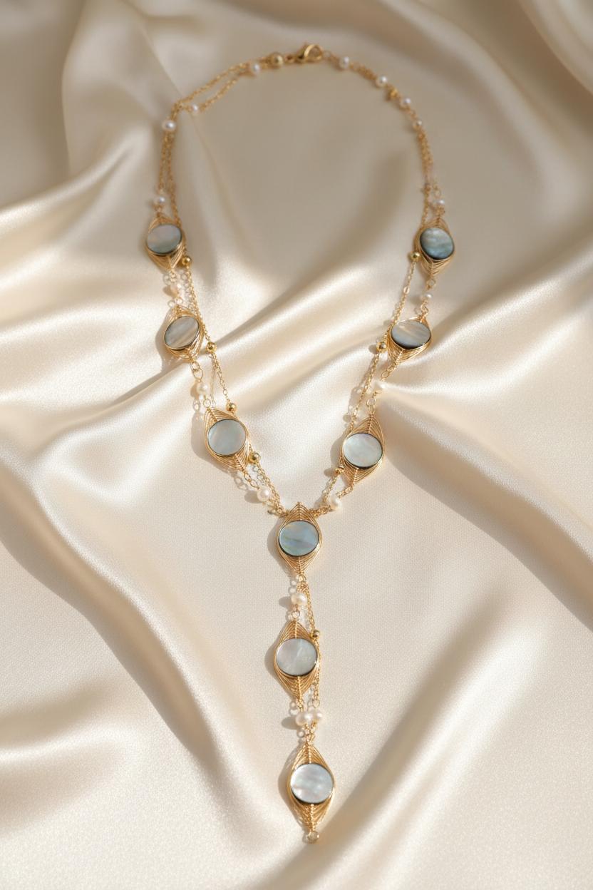 Mother of Pearl Lariat - Satin Flat Lay