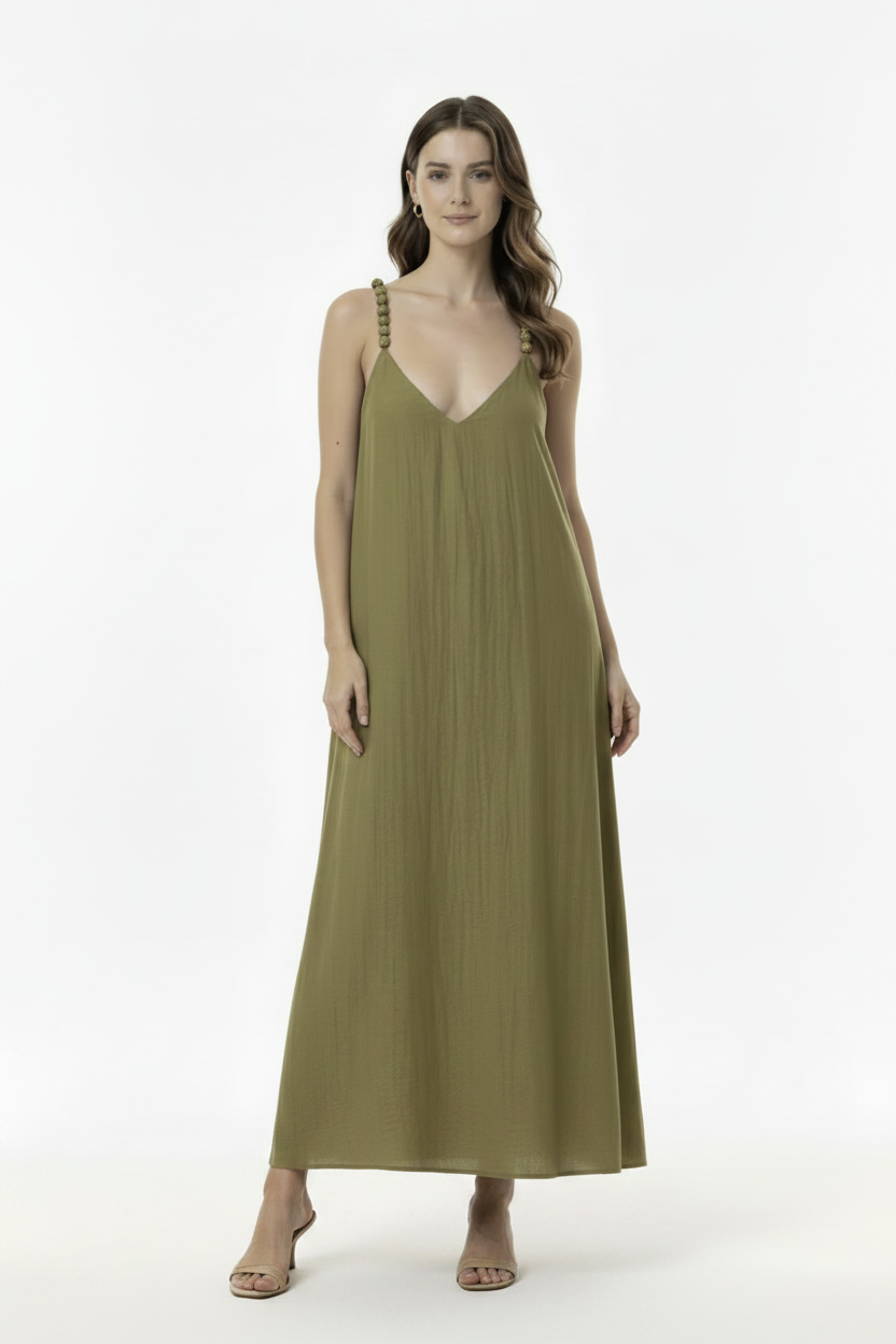 Olive Green Dress - Mid-Calf Length Retry