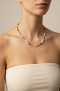 Pearl & Carnelian Gold Seed Bead Necklace — Model