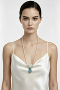 Pearl Teal Tassel Waist Length