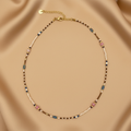 Pink Cat Eye & Blue Labradorite Beaded Necklace — Flat Lay