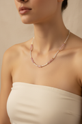 Pink Stone & Crystal Beaded Necklace — Model