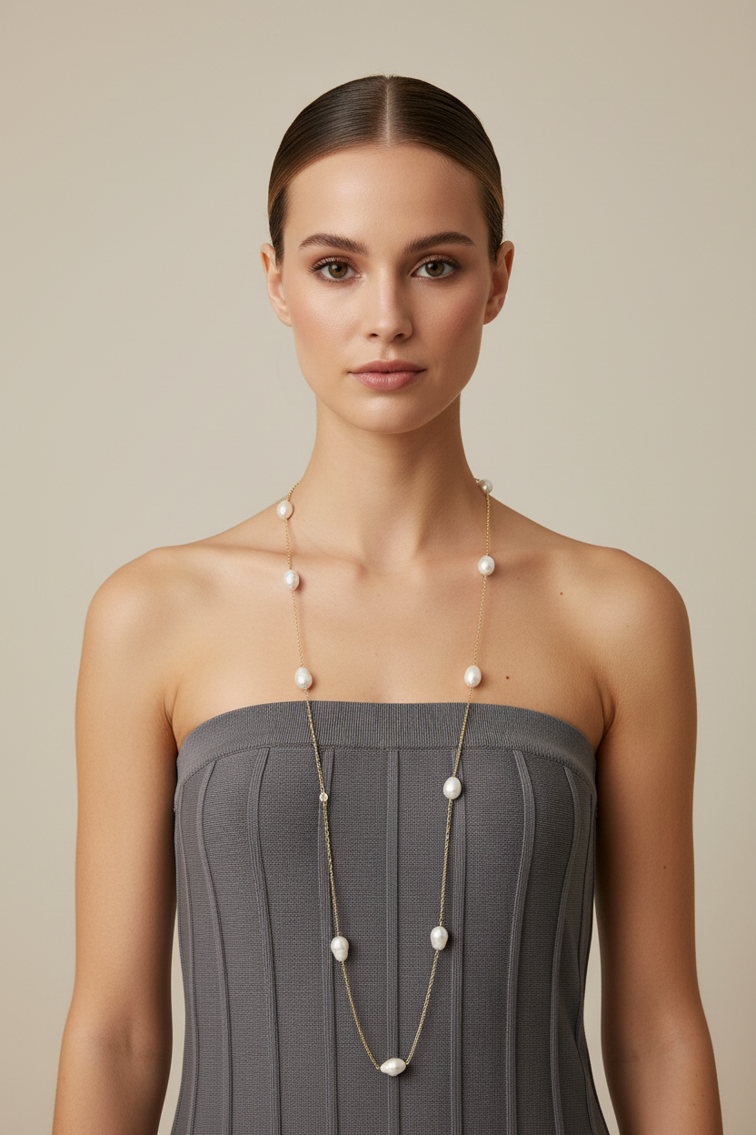 Real model - baroque pearl necklace front