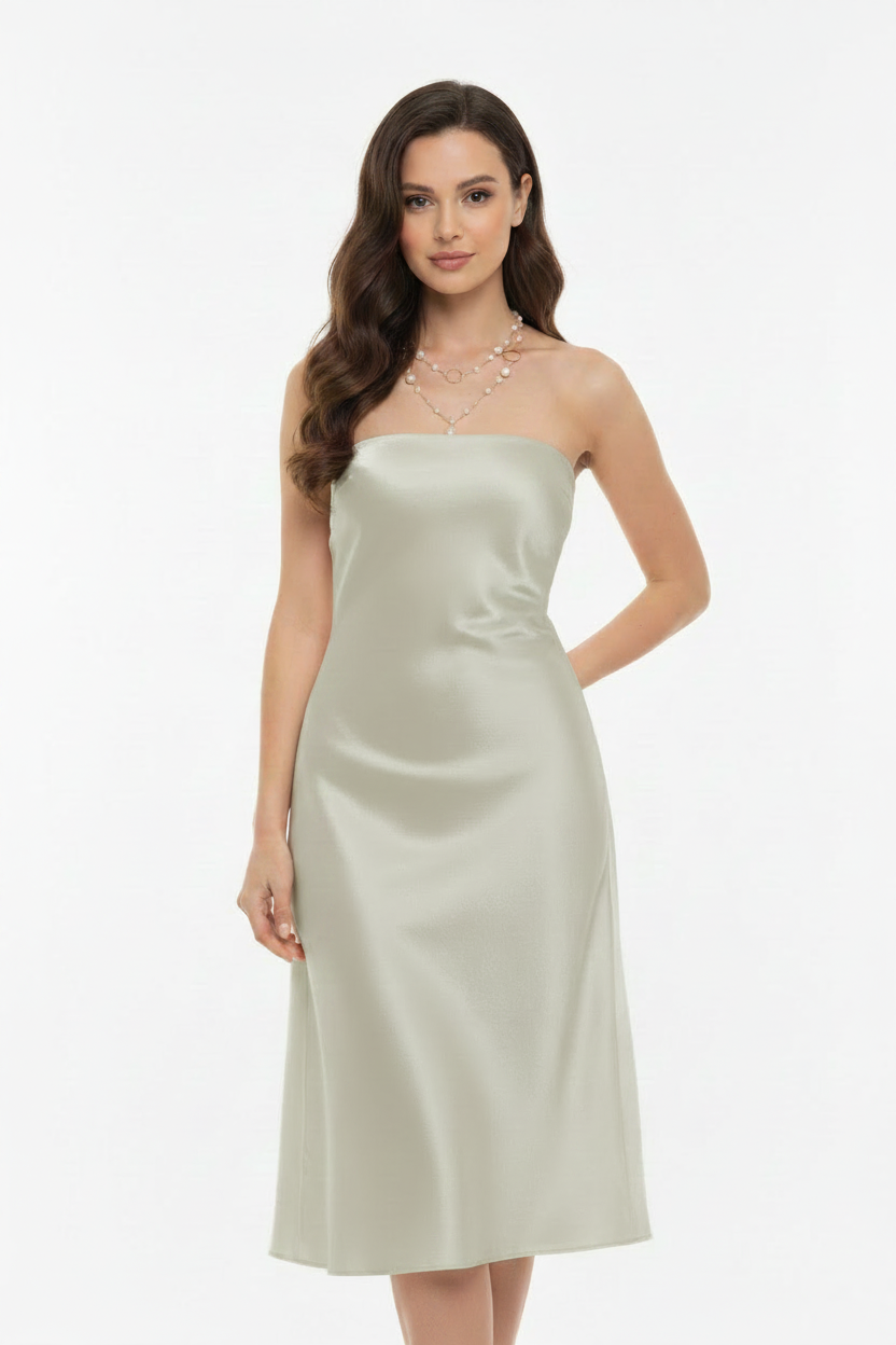 Sage Green Satin Strapless Dress