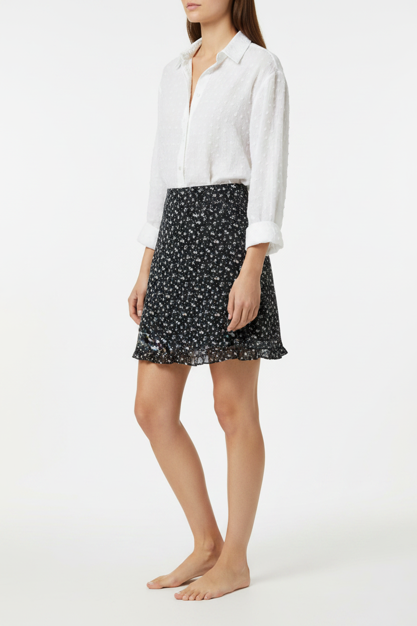 Single Ruffle Hem - Black Floral Skirt