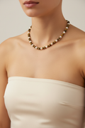 Tiger Eye & Mother of Pearl Disc Beaded Necklace — Model
