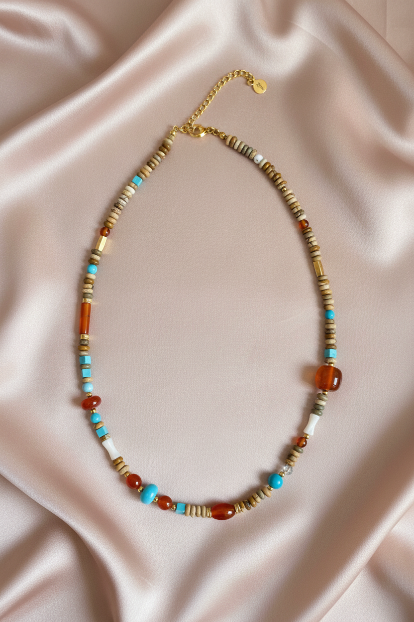 Tribal Mixed Stone Necklace - Flat lay