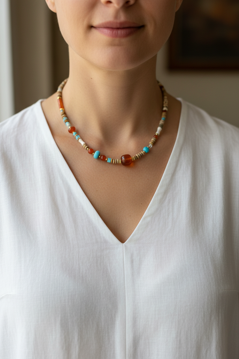Tribal Mixed Stone Necklace - Model revised