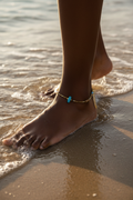 Turquoise & Pearl Olive Stone Beaded Anklet — Beach Shot
